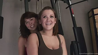 Homemade lesbian sluts playing with a strap-on