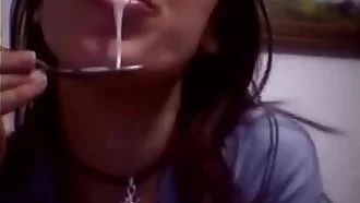 Cam Girl eats her own cum, absolute babe!