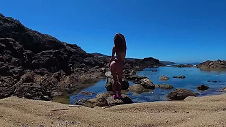 TRAVEL NUDE - Young russian nudist girl Sasha Bikeyeva  on the wild coast ocean