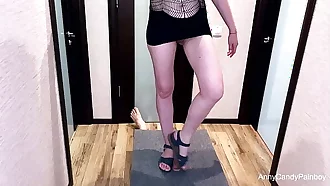 Girl in sandals rubs cock on the milking board PoV Version AnnyCandy Painboy